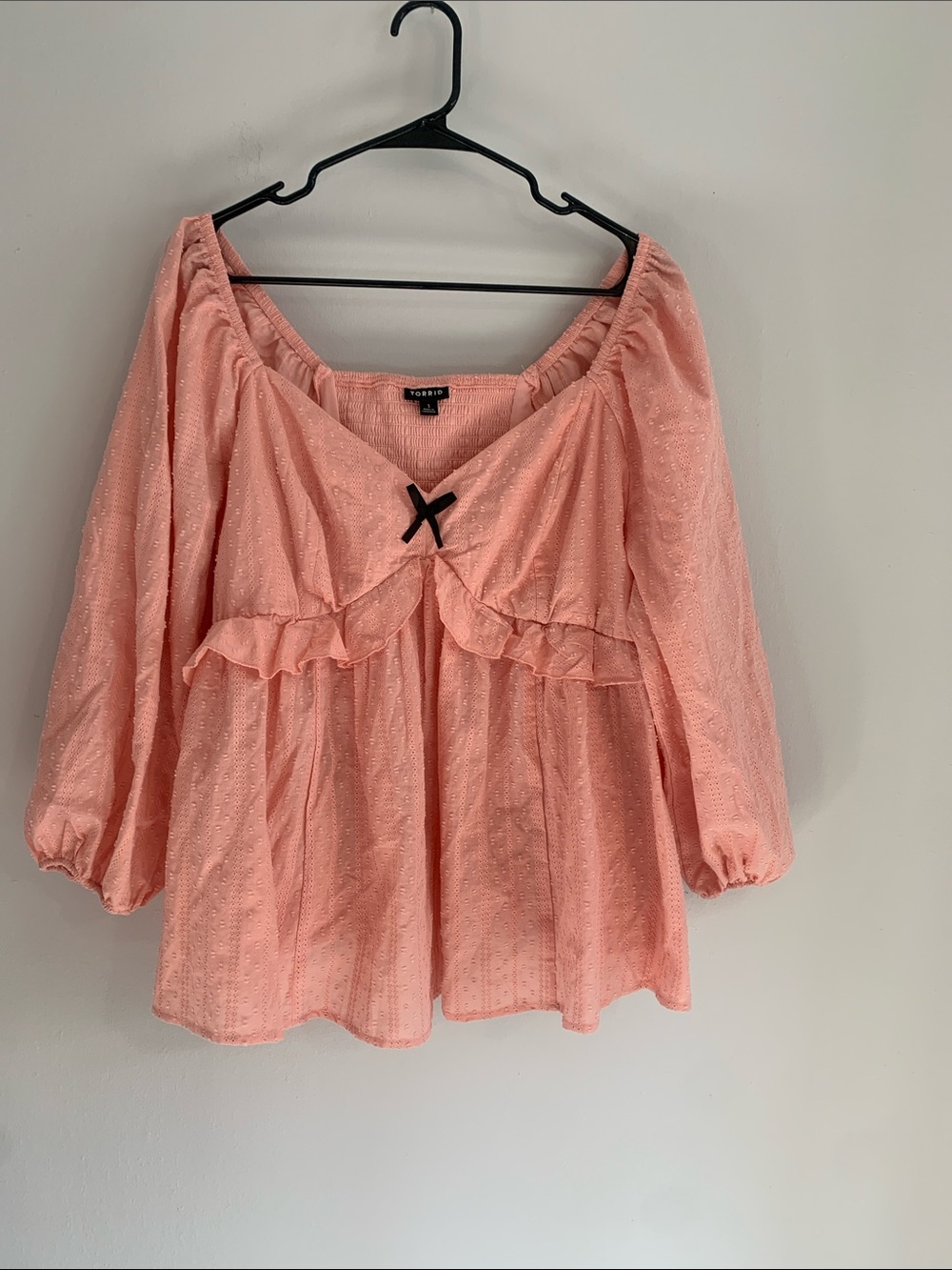 TORRID Peach Pink Ruffle Peasant Blouse
